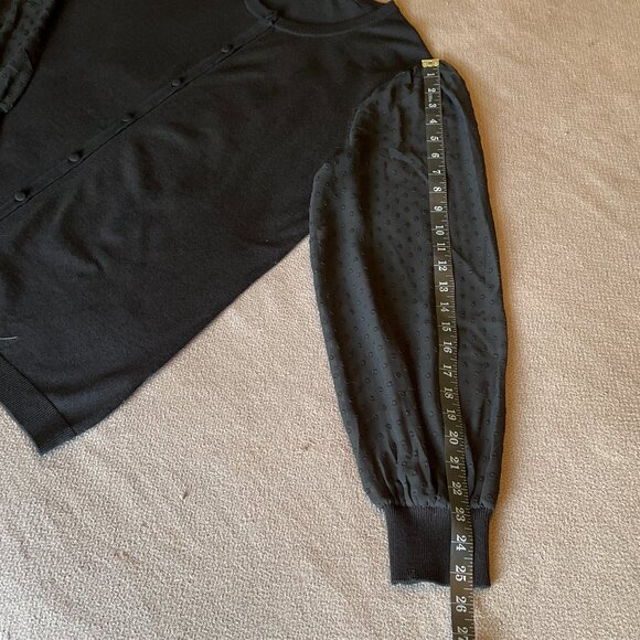 Black Cardigan with Sheer Polka Dot Sleeves - Adrainna Papell - Picture 8 of 9